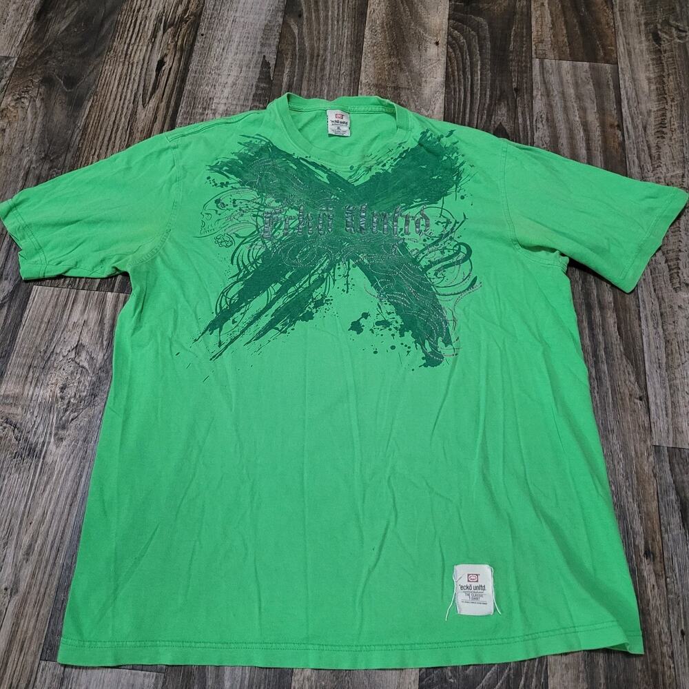 Vintage Ecko Unltd T-Shirt Size XL Green Y2K Giant X Graffiti (Ditressed)